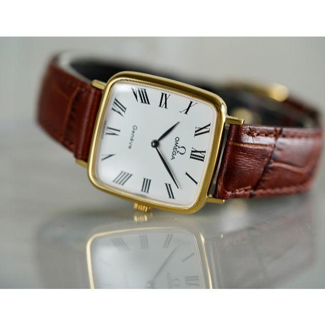新着商品 オメガ 美品 - OMEGA ジュネーブ メンズ 手巻き ローマン ゴールド スクエア 腕時計(アナログ)