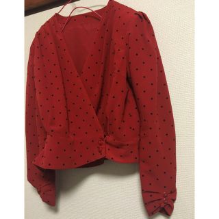 used くすみレッド×黒♡ドット柄♡レトロブラウス風羽織り♡カシュクール(シャツ/ブラウス(長袖/七分))