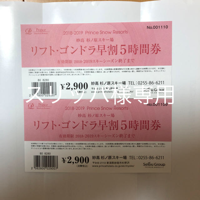 妙高 杉ノ原スキー場 5時間券