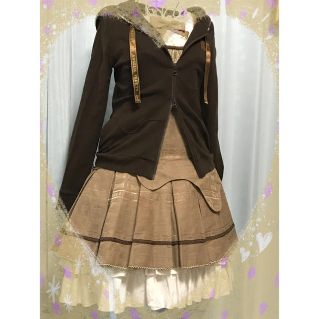 Angelic Pretty(アンジェリックプリティー)のMelty Ribbon Chocolate サロペットとパーカー レディースのワンピース(ミニワンピース)の商品写真