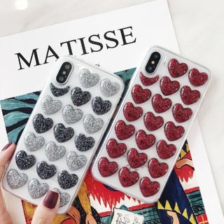 ハート ラメ 立体 iPhoneケース iPhone ビジュー キラキラ(iPhoneケース)