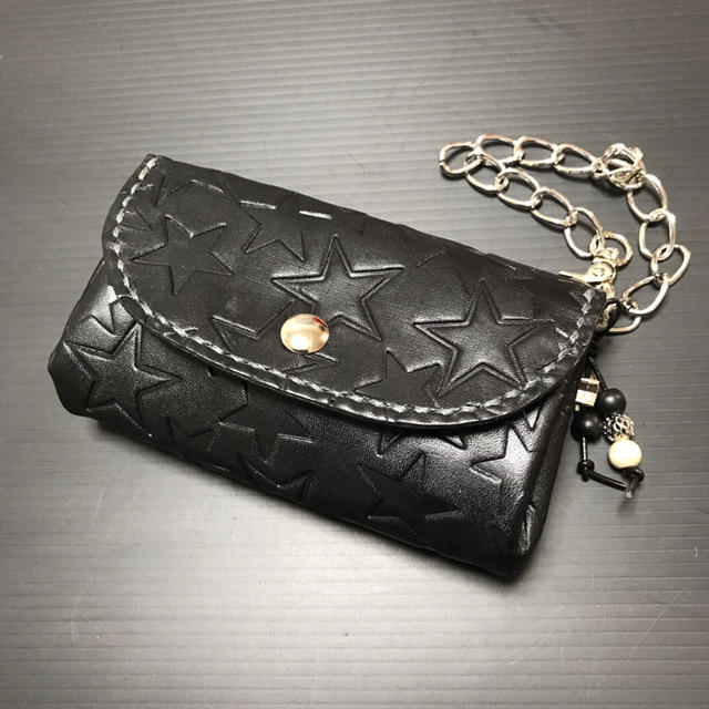 sale星型押しレザーのアコーディオン型コインケース ブラック ハンドメイドのファッション小物(財布)の商品写真