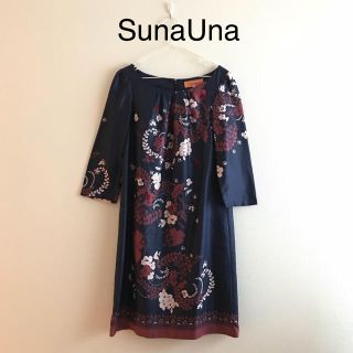 スーナウーナ(SunaUna)のスーナウーナ◇花柄刺繍ワンピースS通勤仕事 春夏秋 フラワー 上品 かわいい36(ひざ丈ワンピース)