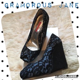 グラマラスジェーン(GLAMOROUS JANE)のGramorous Jane 美品 レース ウェッジソール リゾート 24cm(サンダル)