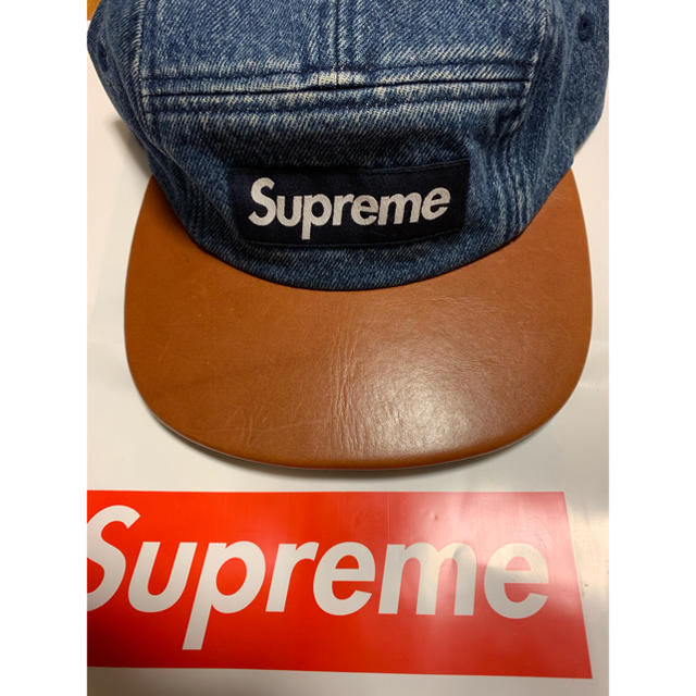 supreme denim leather visor camp cap