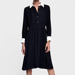 ザラ(ZARA)のZARA 新品 襟付きパールボタンワンピース(ひざ丈ワンピース)