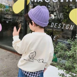 韓国子供服 チェックシャツ重ね着風ロンT スヌーピー チャーリーブラウン(Tシャツ/カットソー)