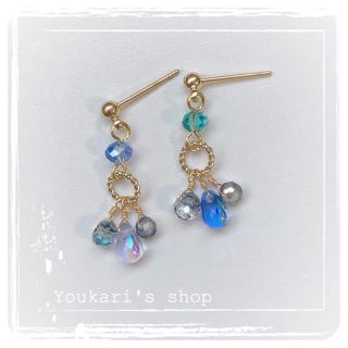 【498】《再販》ラスターブルーのグラデーションドロップピアス☆(ピアス)