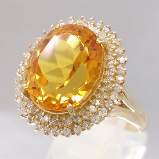 K18YG リング シトリン× ダイヤモンド 指輪 黄水晶 約13.5号(リング(指輪))