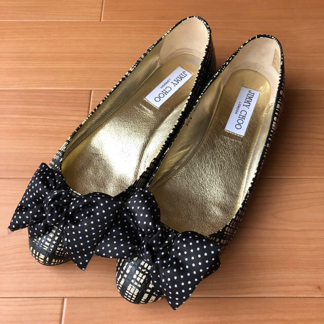 JIMMY CHOO ジミーチュウおリボン付きフラットシューズ美品36.5