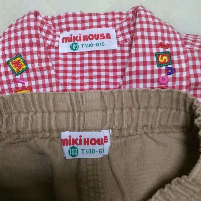 mikihouse(ミキハウス)のミキハウス　パンツ　100 　ギンガムチェック　シャツ　２枚セット キッズ/ベビー/マタニティのキッズ服男の子用(90cm~)(その他)の商品写真