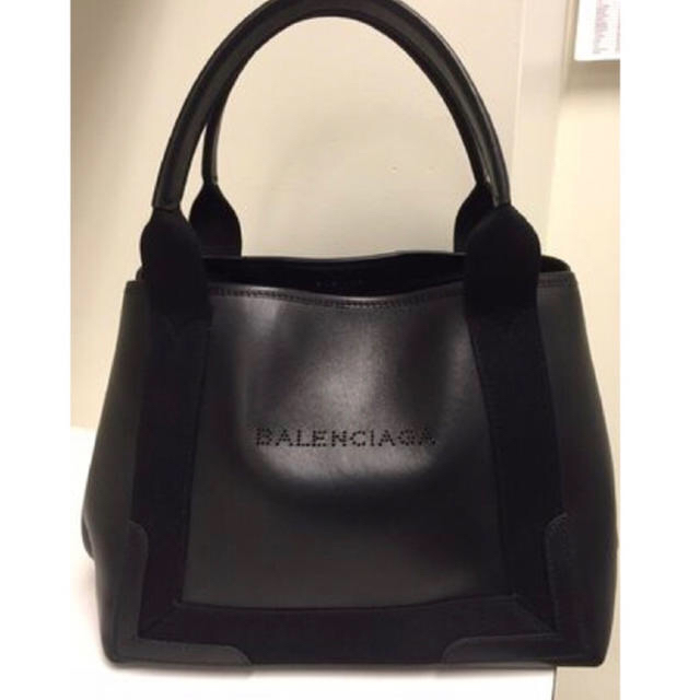 即出荷】 Balenciaga - 黒レザートートバッグ ネイビーカバS