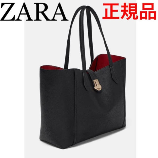 ZARA(ザラ)のメタルクラスプ留め トートバッグ ゴールド メタル金具 ブラック ZARA レディースのバッグ(トートバッグ)の商品写真