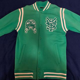 stussy スウェットブルゾン　グリーン　スタジャン