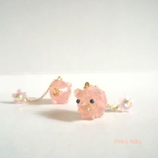 ローズクォーツのさくらこぶた イヤリング/ピアス (イヤリング)