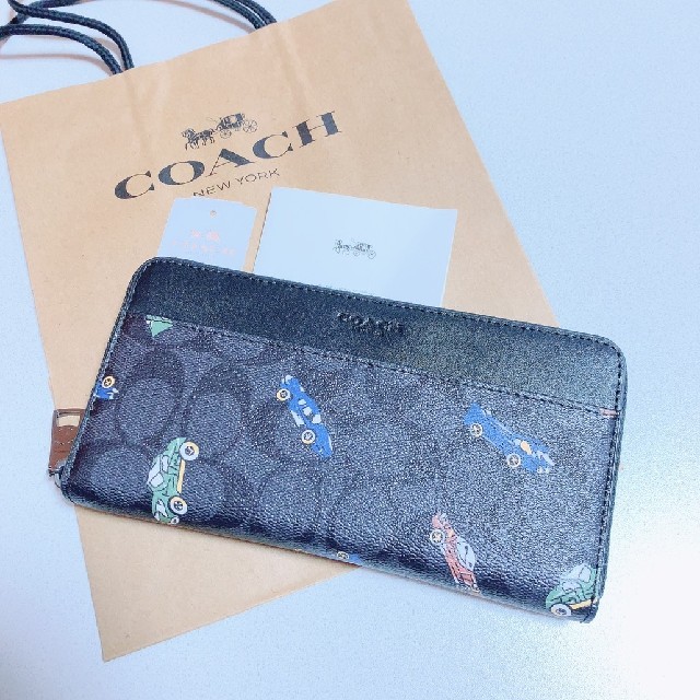 COACH - 新品 最新モデル COACH 長財布 人気 車柄 チャコール ブラック