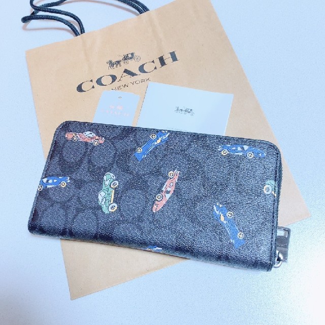 COACH - 新品 最新モデル COACH 長財布 人気 車柄 チャコール ブラック