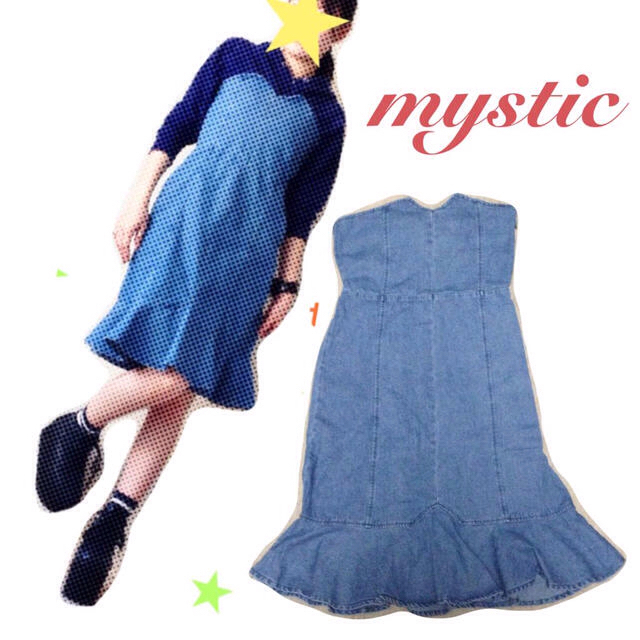 mystic(ミスティック)のmystic デニムベアワンピ レディースのワンピース(ひざ丈ワンピース)の商品写真