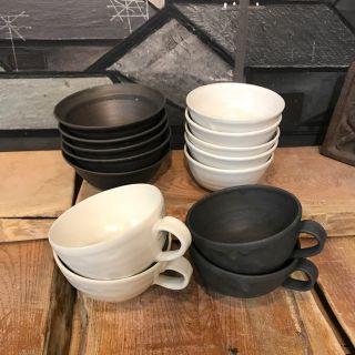 新品 陶器 陶芸作家 人気のスープカップ4個U(260cc位)(食器)