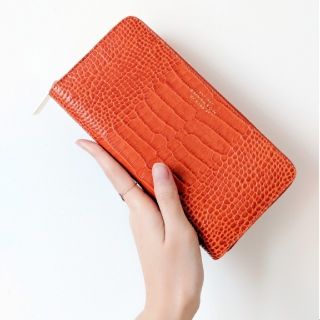 【新品・完売色】Smythson マラ 長財布 パパイヤ オレンジ クロコ調