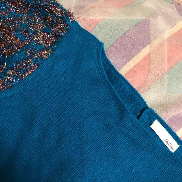 Lily Brown(リリーブラウン)のLily brown 袖ジャガード半袖プルオーバー  ブルー レディースのトップス(ニット/セーター)の商品写真