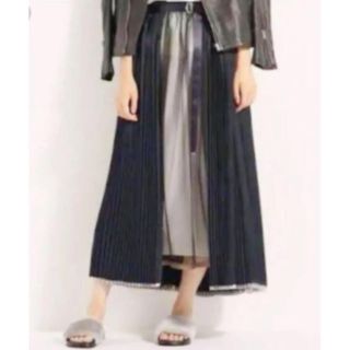 ミッドウエスト(MIDWEST)のPONTI 17AW PLEAT LAYERD SKIRT navy(ロングスカート)