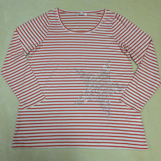 オフオン(OFUON)のオレンジボーダーTシャツ☆大きいサイズ(Tシャツ(長袖/七分))