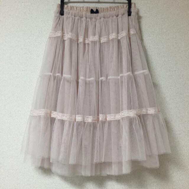 OLIVEdesOLIVE(オリーブデオリーブ)の薄ピンクチュールスカート＊ レディースのスカート(ひざ丈スカート)の商品写真