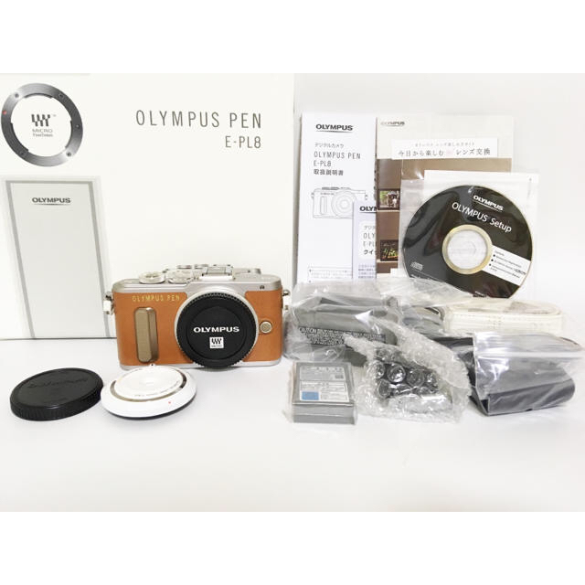 OLYMPUS(オリンパス)の新品❤️大人気 OLYMPUS PL8 ブラウン レンズセット  ホワイト スマホ/家電/カメラのカメラ(ミラーレス一眼)の商品写真