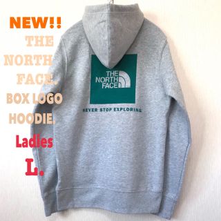 ザノースフェイス(THE NORTH FACE)のレディース L相当 新品 ☆ ノースフェイス BOXロゴ パーカー ライトグレー(パーカー)