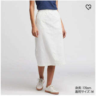 ユニクロ(UNIQLO)の新品未使用  ユニクロ デニムジャージースカート ホワイト L(ひざ丈スカート)