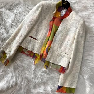 シャネル(CHANEL)の美品 シャネル  ツイード ジャケット シルク(ノーカラージャケット)