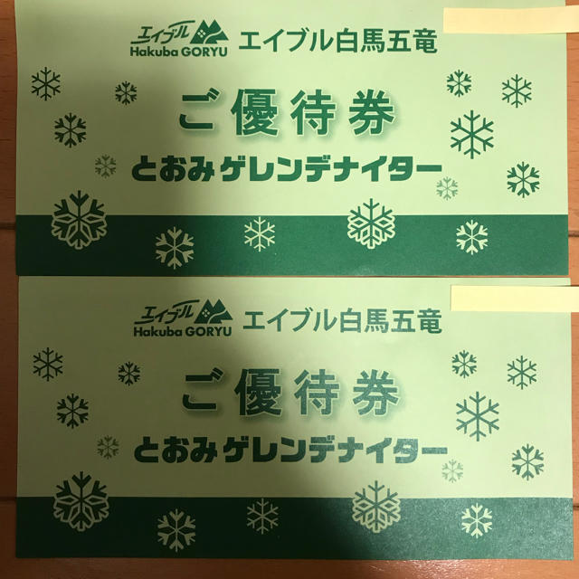 白馬五竜スキー場 とおみゲレンデナイター優待券ペアの通販 by いち's