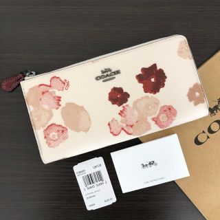 コーチ(COACH)のCOACH コーチ L字型ファスナー 長財布 チョーク レッド 花柄(財布)