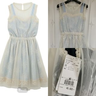 アクシーズファム(axes femme)の(新品)axes femme POETIQUE/レーシーミルフィーユOP ブルー(ミニワンピース)