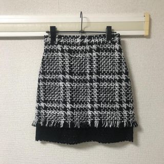 エムエスジイエム(MSGM)のMSGM フリンジチェックレーススカート ブラック(ひざ丈スカート)