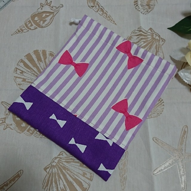 給食袋 コップ袋 巾着袋 薄紫×濃紫 レース付き ハンドメイドのキッズ/ベビー(外出用品)の商品写真