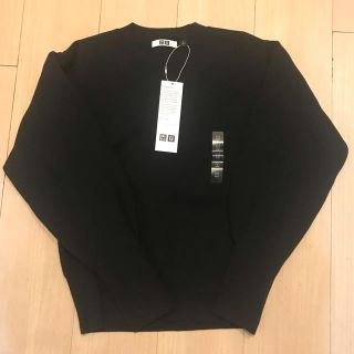 ユニクロ(UNIQLO)のユニクロ ミラノリブリラックスシルエットクルーネックセーター M 黒(ニット/セーター)