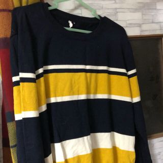 大きいサイズ👕ボーダートップス イエロー(ニット/セーター)