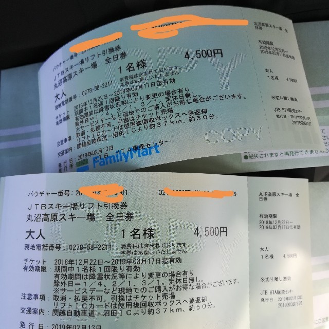 丸沼高原スキー場 リフト券 ペア チケット 2019 チケットの施設利用券(スキー場)の商品写真