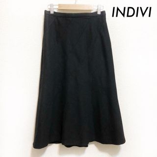 インディヴィ(INDIVI)のINDIVI インディヴィ★ミモレ丈 Aライン ウールスカート ブラック 黒(ロングスカート)