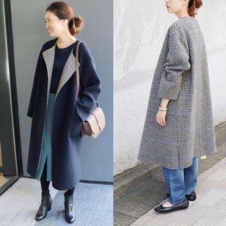 スローブイエナ(SLOBE IENA)のSLOBE IENA 18AW ベルト付きノーカラーリバーコート スローブイエナ(ロングコート)