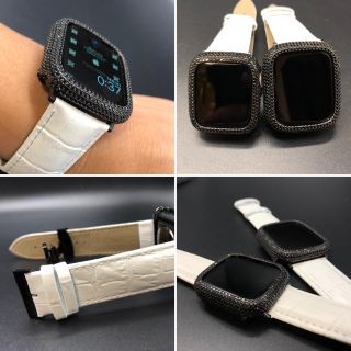 Apple Watch - 白x黒☆アップルウォッチ用カスタムカバーxマット