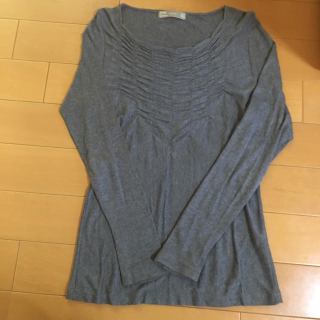 ZARA(ザラ)のザラ   綿生地トップスロング  グレー  春用 レディースのトップス(カットソー(長袖/七分))の商品写真