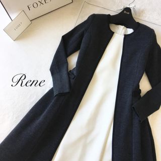 極美品　Reneルネ　ニットワンピース　パール　ネイビー