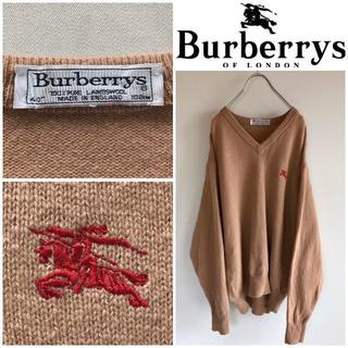 バーバリー(BURBERRY)の希少 英国製 ビンテージ バーバリー ホースロゴ刺繍 Vネックニット(ニット/セーター)