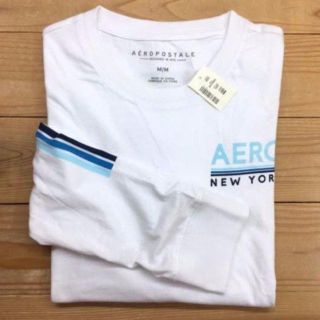 エアロポステール(AEROPOSTALE)の新品【メンズL】★エアロポステール★袖ロゴ入り長袖Tシャツ/白プリント(Tシャツ/カットソー(七分/長袖))