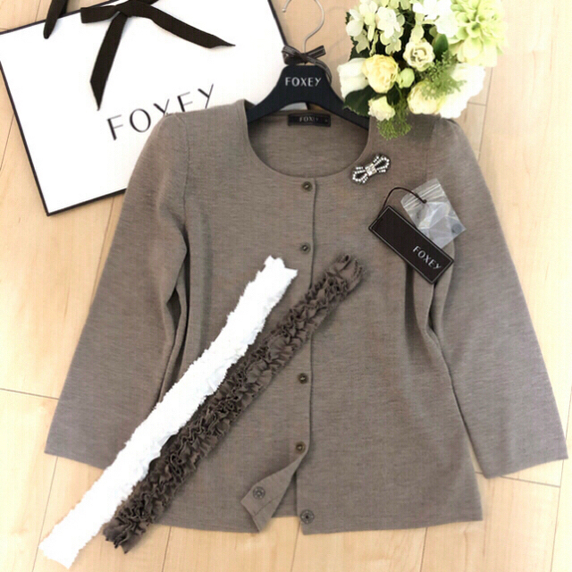 美品 FOXEY NEW YORK フォクシー 42756 Le Ruban Cardigan カーディガン ブラック 38 ポリエステル他 ロング レディース AY4085W1