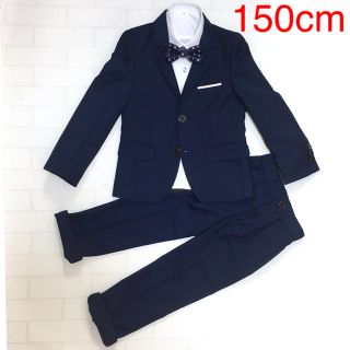 【150cm】花柄蝶ネクタイ付きネイビーフォーマルスーツ4点セット ...