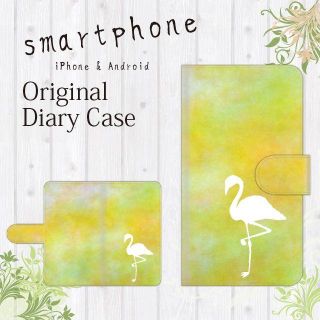 全機種対応★マーブル☆イエロー☆フラミンゴ★手帳型スマホケース(Androidケース)